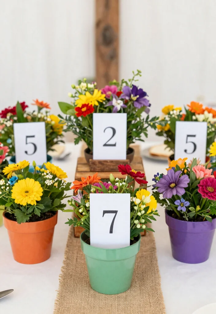 16 Wedding Table Numbers 2026 Trending Ideas That Feel Creative - 9. Flower Pot Table Numbers 1