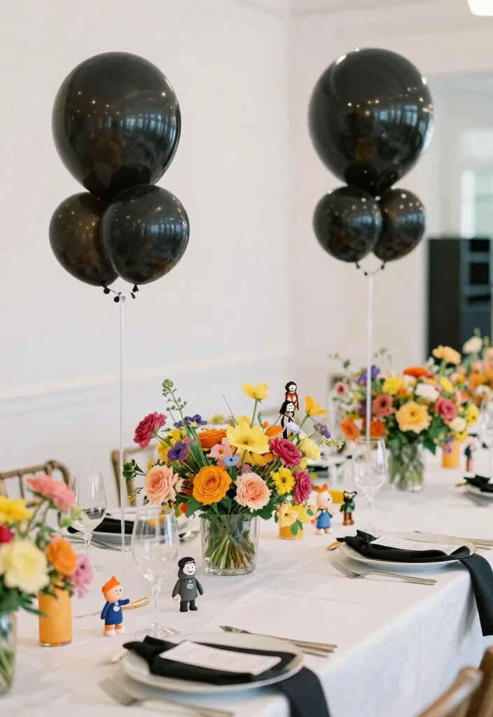 17 Black Wedding Table Setting Ideas With Bold Elegance - 16. Playful Black Accents 1