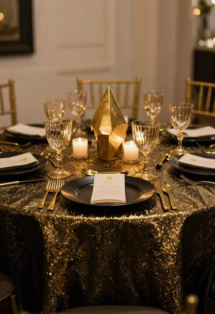 17 Black Wedding Table Setting Ideas With Bold Elegance - 2. Black and Gold Accents 1