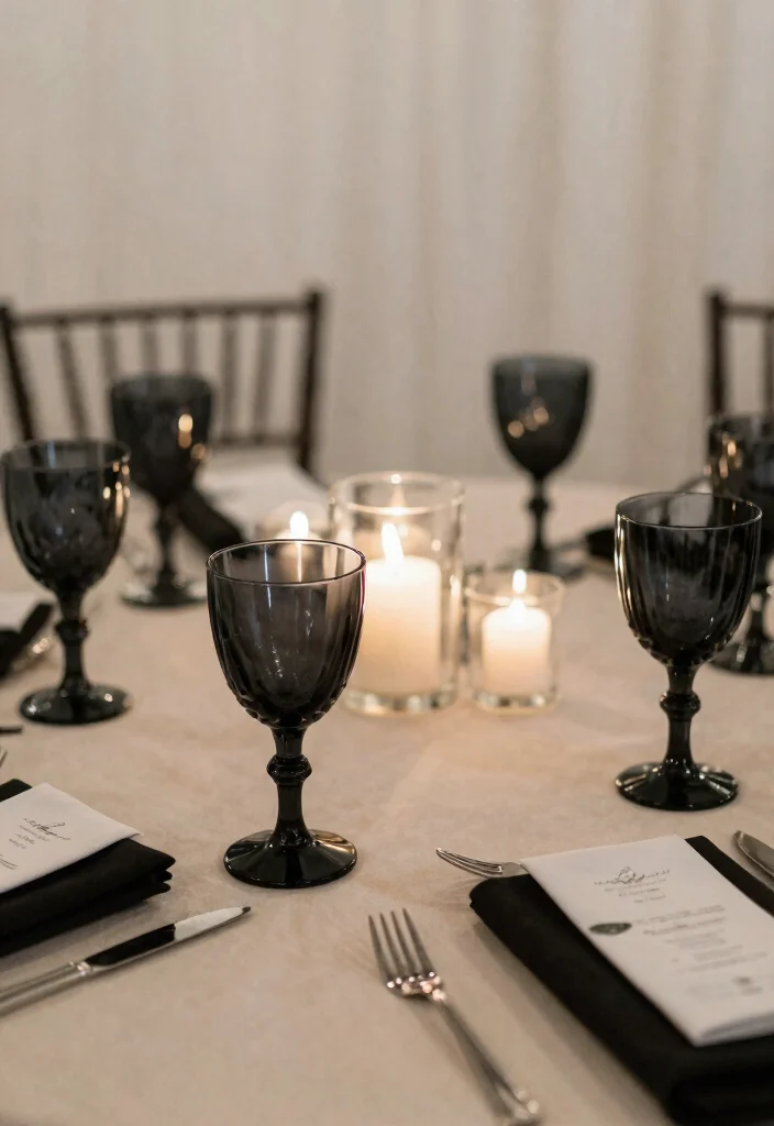 17 Black Wedding Table Setting Ideas With Bold Elegance - 6. Elegant Black Glassware 1