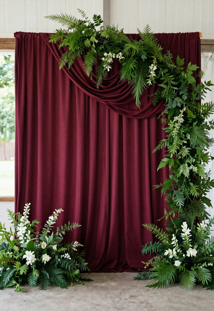 17 Burgundy Wedding Backdrop Ideas With Rich Romantic Vibes - 10. Burgundy and Greenery Combo 1