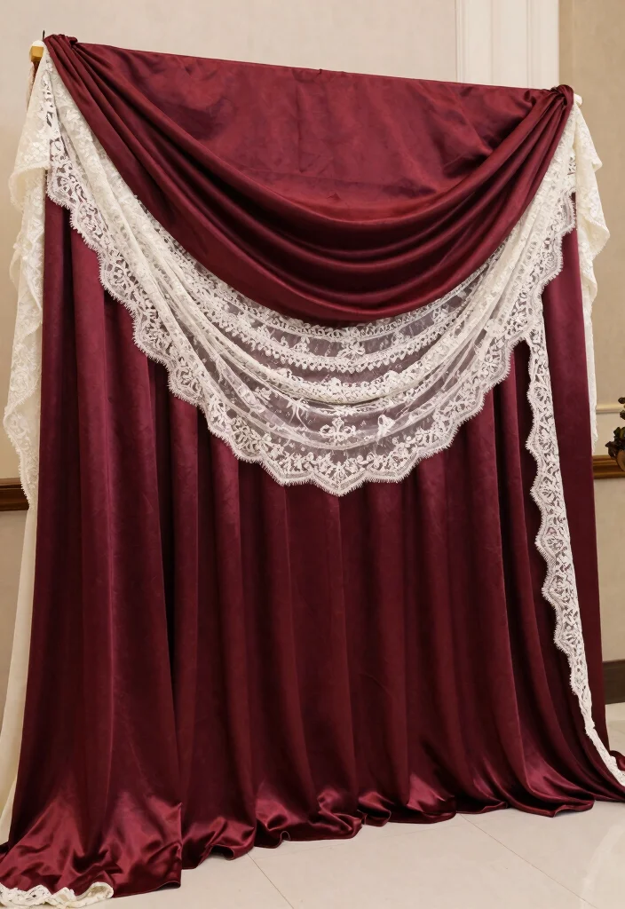 17 Burgundy Wedding Backdrop Ideas With Rich Romantic Vibes - 15. Burgundy Silk and Lace Combo 1