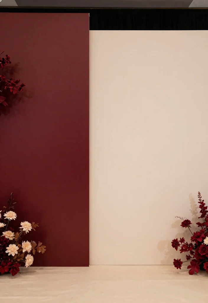 17 Burgundy Wedding Backdrop Ideas With Rich Romantic Vibes - 16. Burgundy and Cream Color Block Backdrop 1