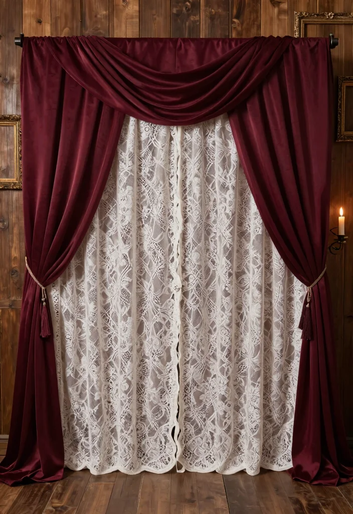 17 Burgundy Wedding Backdrop Ideas With Rich Romantic Vibes - 3. Vintage Lace and Burgundy Accents 1