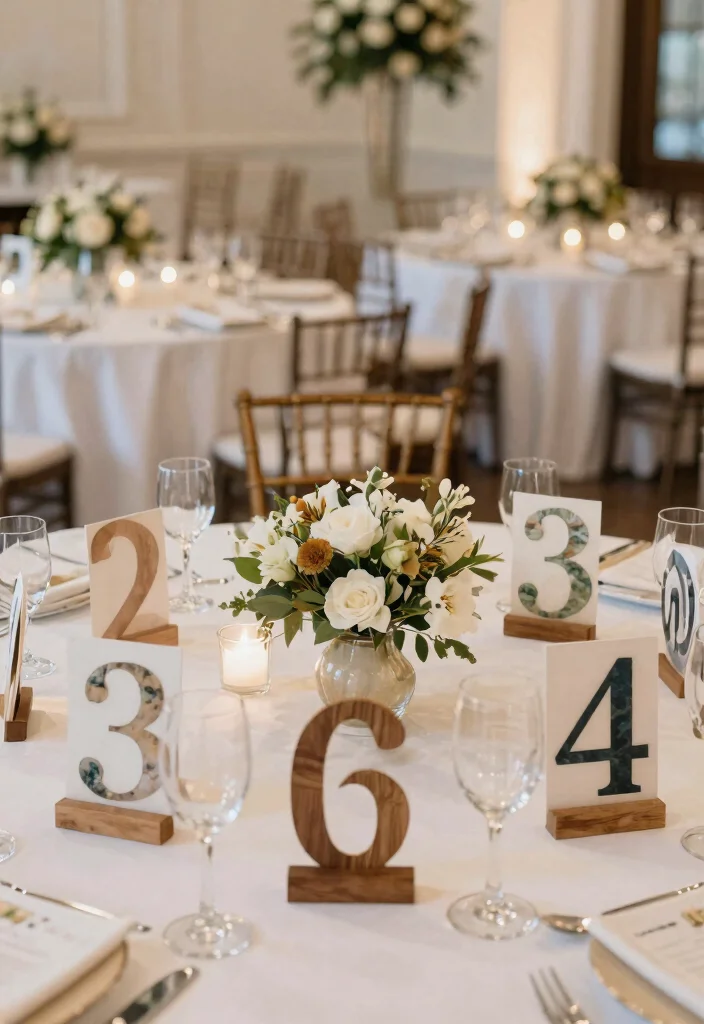 17 Decorations for Wedding Reception Ideas That Impress Guests - 16. Artistic Table Numbers 1