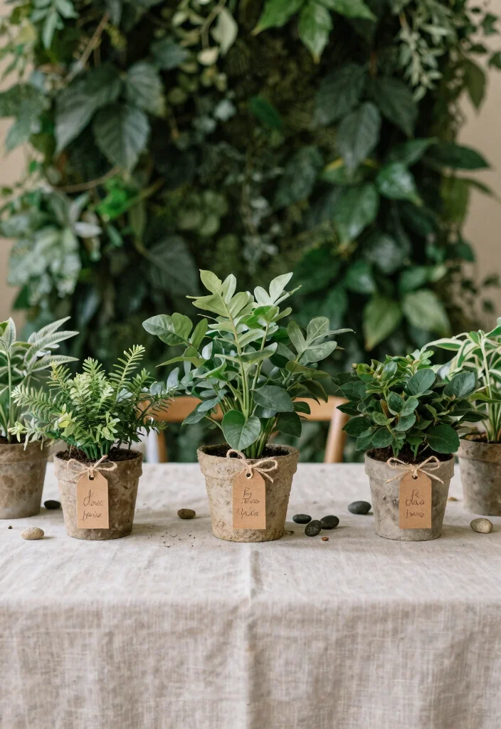 17 Decorations for Wedding Reception Ideas That Impress Guests - 2. Potted Plants as Table Decor 1