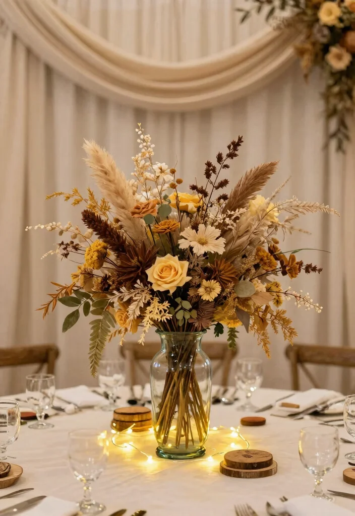 17 Decorations for Wedding Reception Ideas That Impress Guests - 3. Dried Flower Arrangements 1