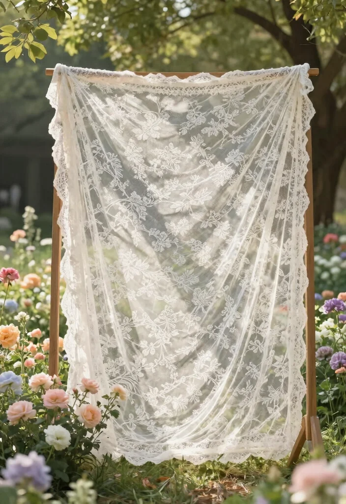 17 Garden Wedding Backdrop Ideas With Natural Romance - 5. Vintage Lace Backdrops 1