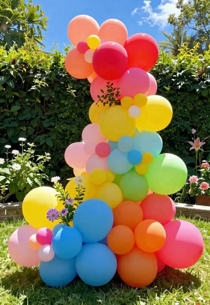 17 Garden Wedding Backdrop Ideas With Natural Romance - 8. Colorful Balloon Installations 1