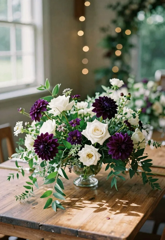 17 Purple and White Wedding Decorations Ideas With Soft Elegance - 1. Lush Floral Arrangements 1