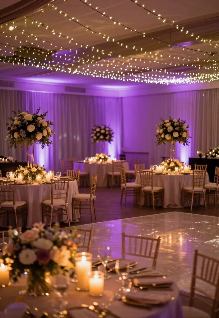 17 Purple and White Wedding Decorations Ideas With Soft Elegance - 10. Soft Lighting Solutions 1