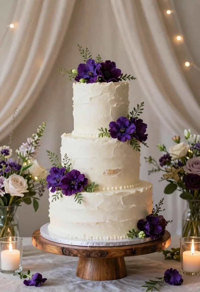 17 Purple and White Wedding Decorations Ideas With Soft Elegance - 7. Purple and White Cake 1