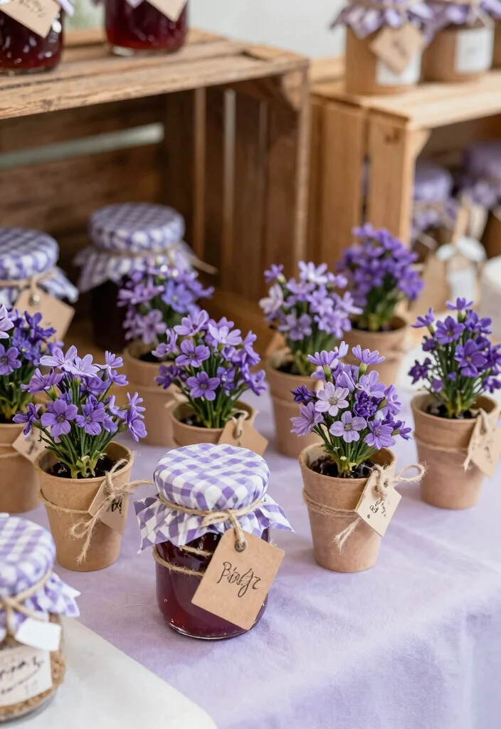 17 Purple and White Wedding Decorations Ideas With Soft Elegance - 8. Rustic Wedding Favors 1