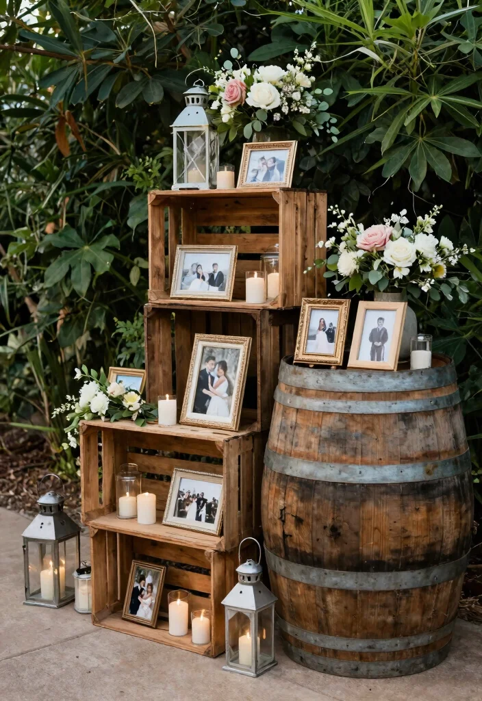 17 Wedding Decorations Entrance Ideas That Wow From First Look - 6. Rustic Wooden Crates and Barrels 1