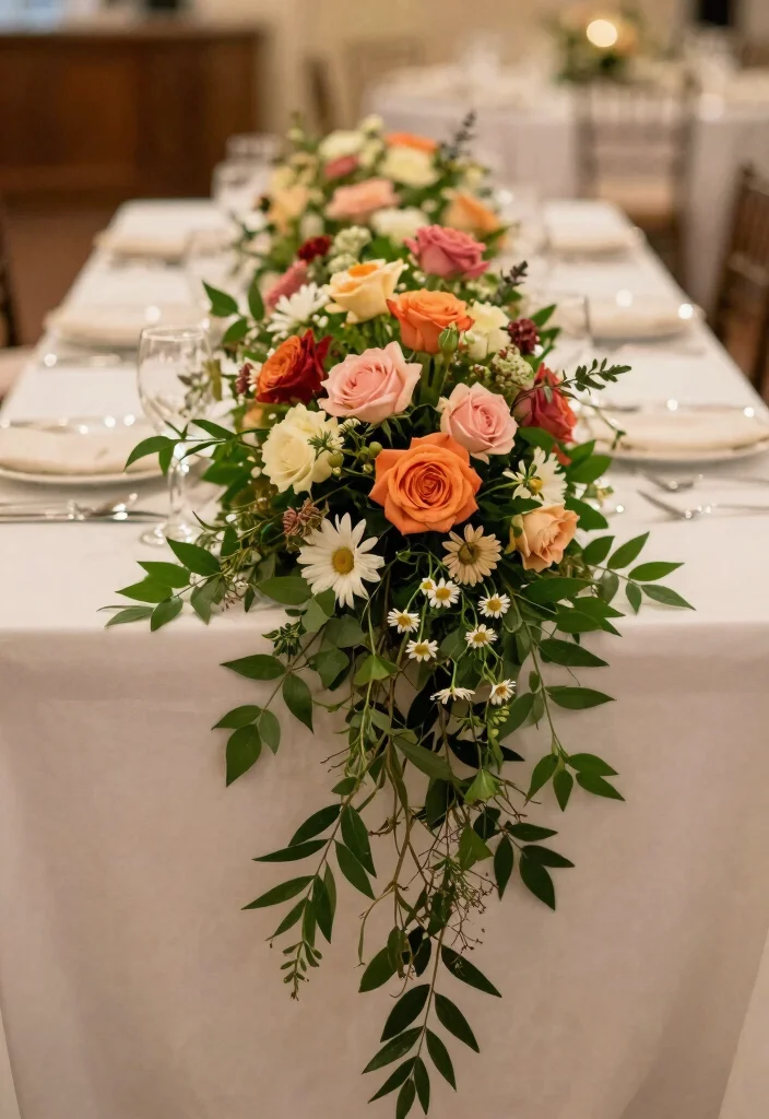 17 Wedding Table Decoration Ideas That Look Elegant - 10. Floral Table Runner 1