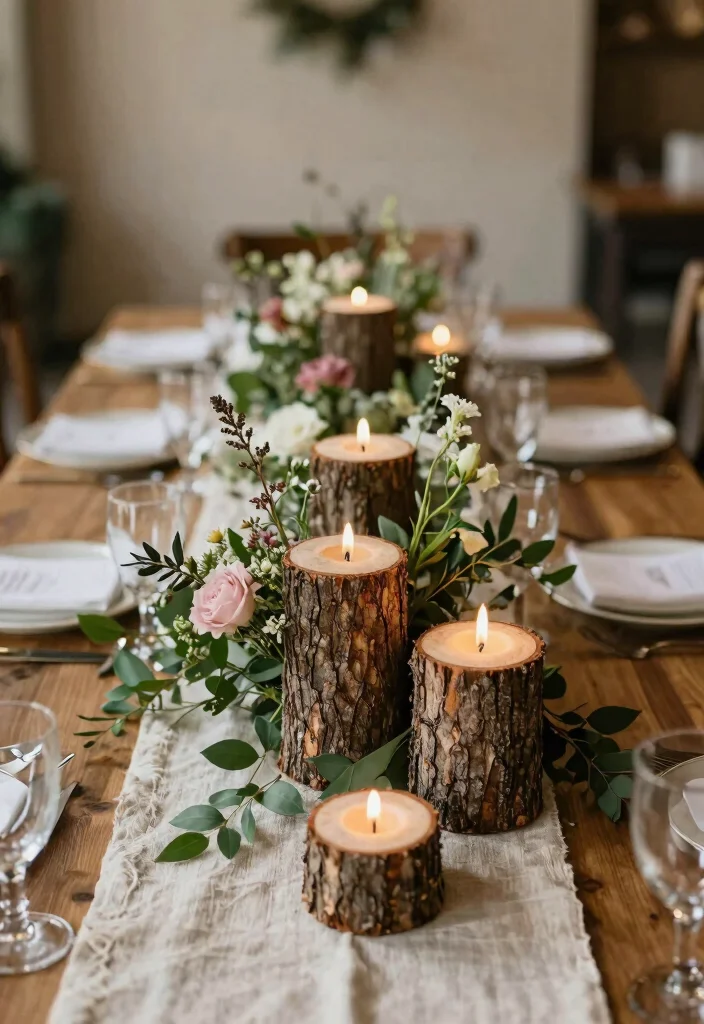 17 Wedding Table Decoration Ideas That Look Elegant - 13. Rustic Tree Stump Centerpieces 1