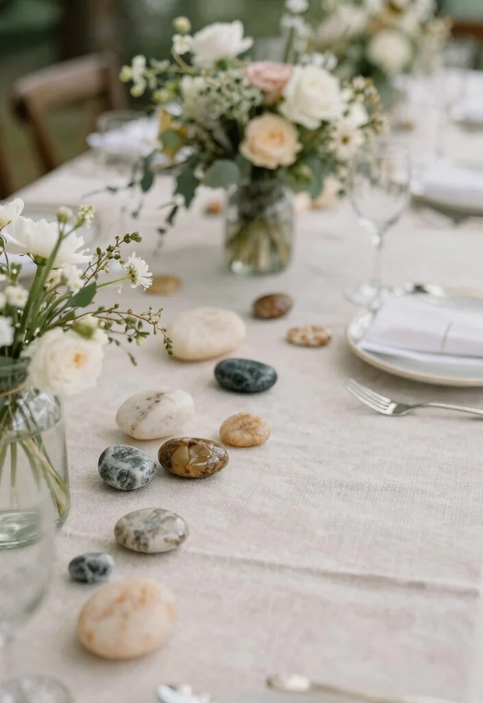 17 Wedding Table Decoration Ideas That Look Elegant - 16. Natural Stone Accents 1