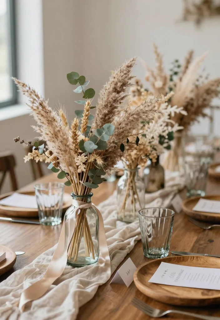 17 Wedding Table Decoration Ideas That Look Elegant - 3. Elegant Dried Floral Arrangements 1