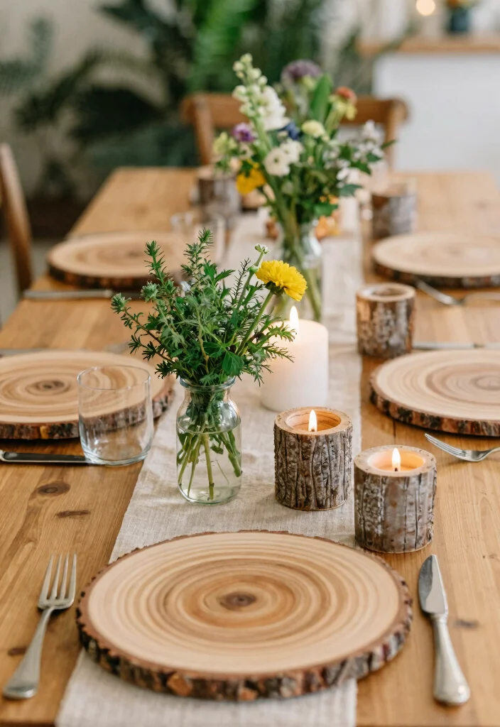 17 Wedding Table Decoration Ideas That Look Elegant - 6. Natural Elements with Wood Accents 1