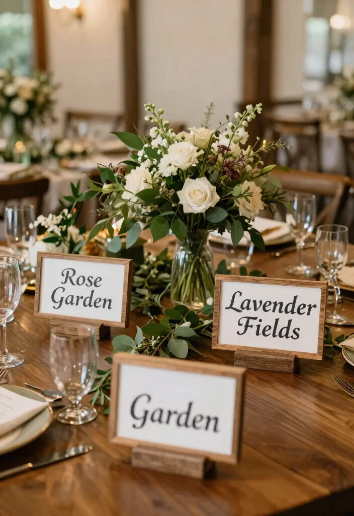17 Wedding Table Decoration Ideas That Look Elegant - 8. Creative Table Names with Nature Themes 1