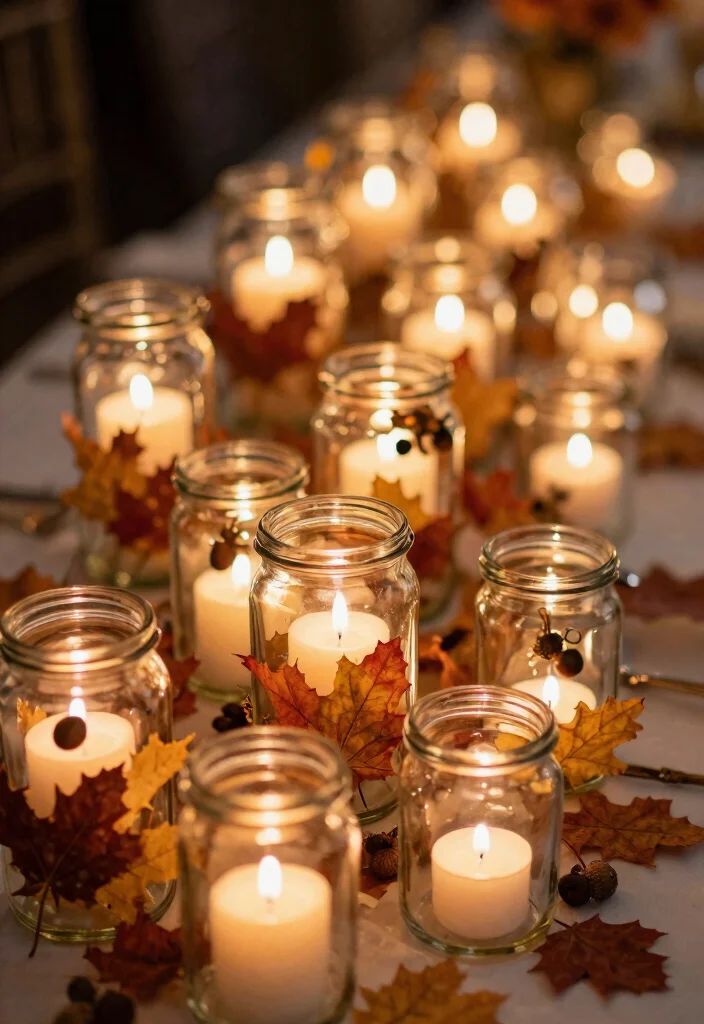 18 Fall Wedding Table Decorations Ideas With Autumn Warmth - 12. Beautifully Arranged Tea Lights 1