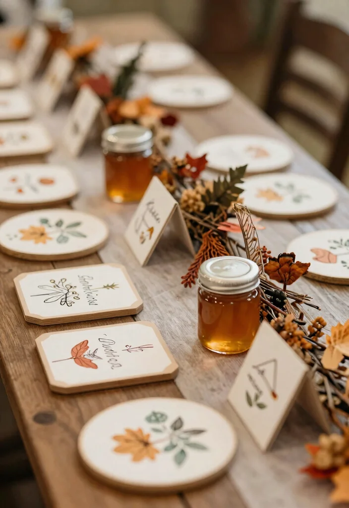18 Fall Wedding Table Decorations Ideas With Autumn Warmth - 14. Personalized Favors as Decor 1