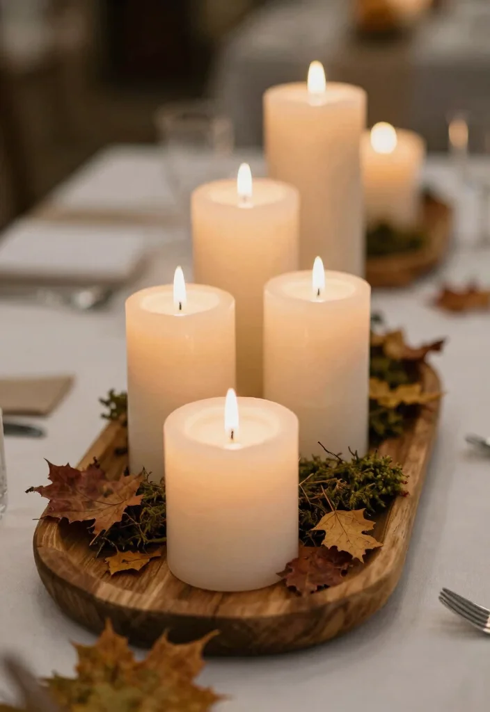 18 Fall Wedding Table Decorations Ideas With Autumn Warmth - 3. Eco-Friendly Candle Displays 1