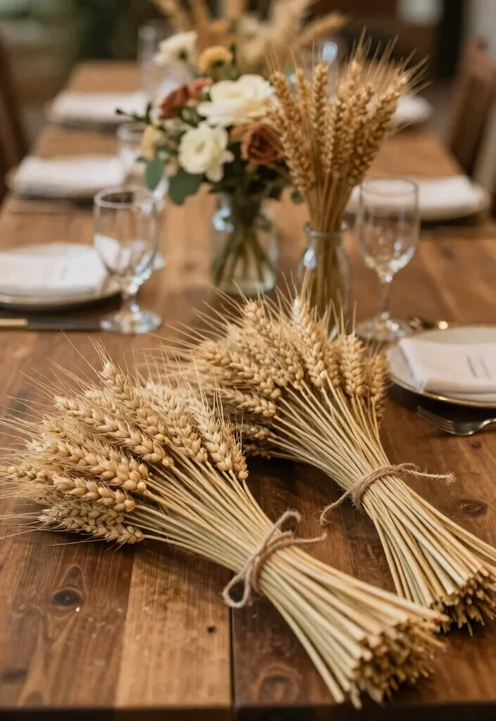 18 Fall Wedding Table Decorations Ideas With Autumn Warmth - 7. Wheat and Grain Bundles 1