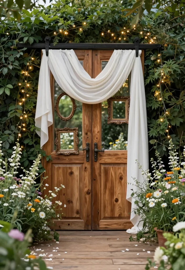 18 Farm Wedding Decorations Ideas With Rustic Charm - 1. Barn Door Backdrop 1