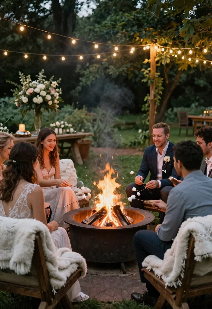 18 Farm Wedding Decorations Ideas With Rustic Charm - 13. Fire Pit for Evening Gatherings 1