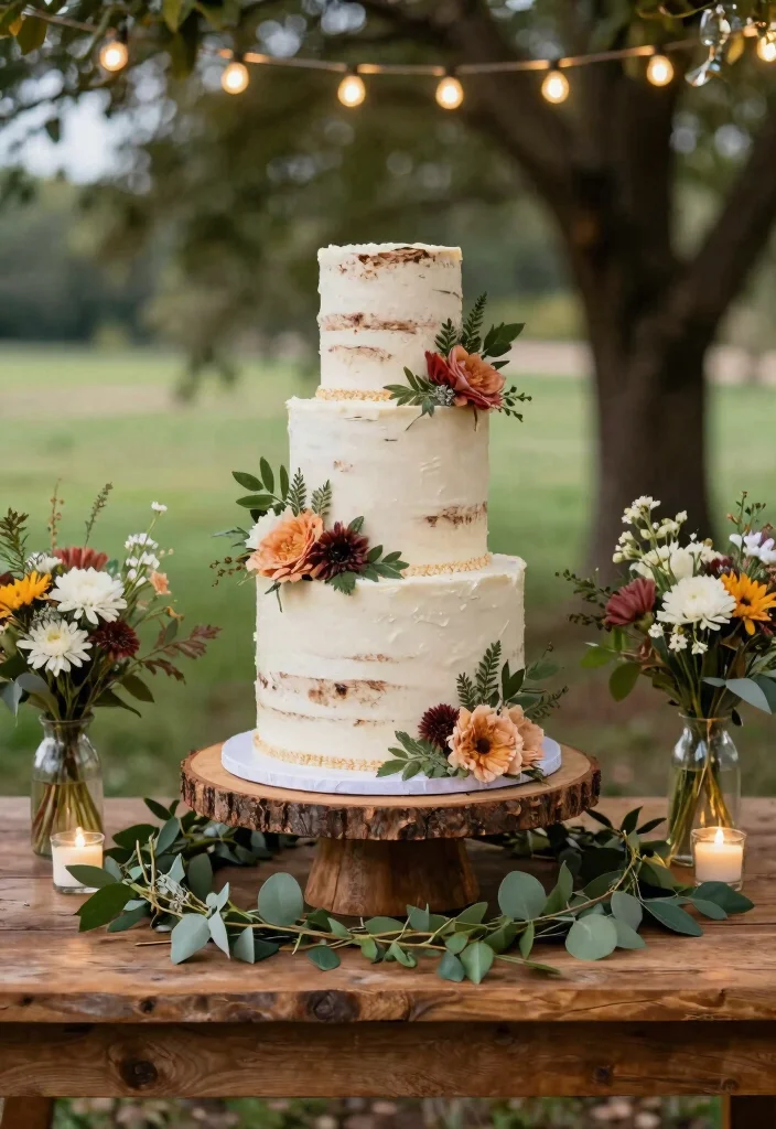 18 Farm Wedding Decorations Ideas With Rustic Charm - 18. Rustic Cake Display 1