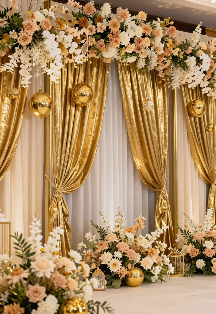 18 Indian Wedding Backdrop Decorations Ideas With Royal Detail - 15. Luxe Gold Accents 1