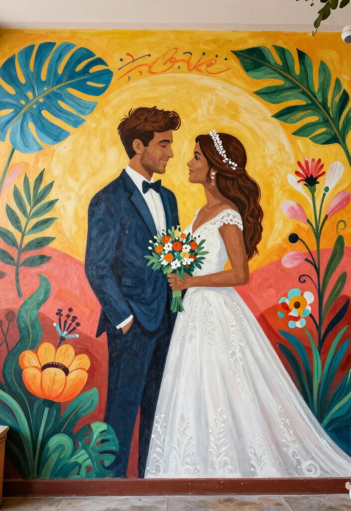 18 Indian Wedding Backdrop Decorations Ideas With Royal Detail - 17. Artistic Mural Backdrop 1