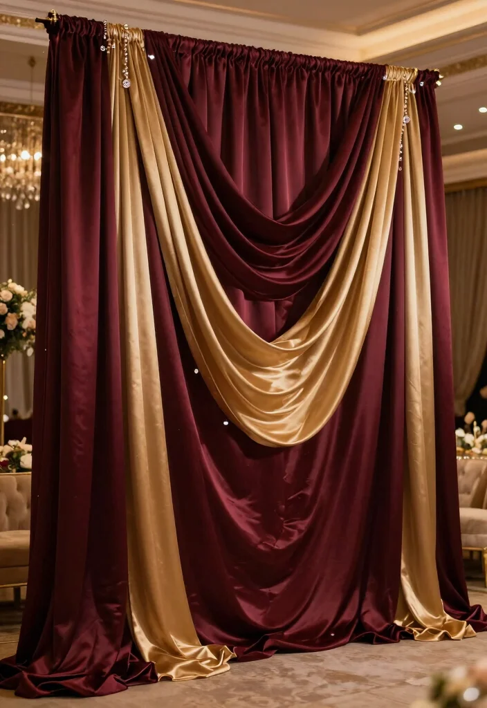 18 Indian Wedding Backdrop Decorations Ideas With Royal Detail - 2. Regal Drapery 1