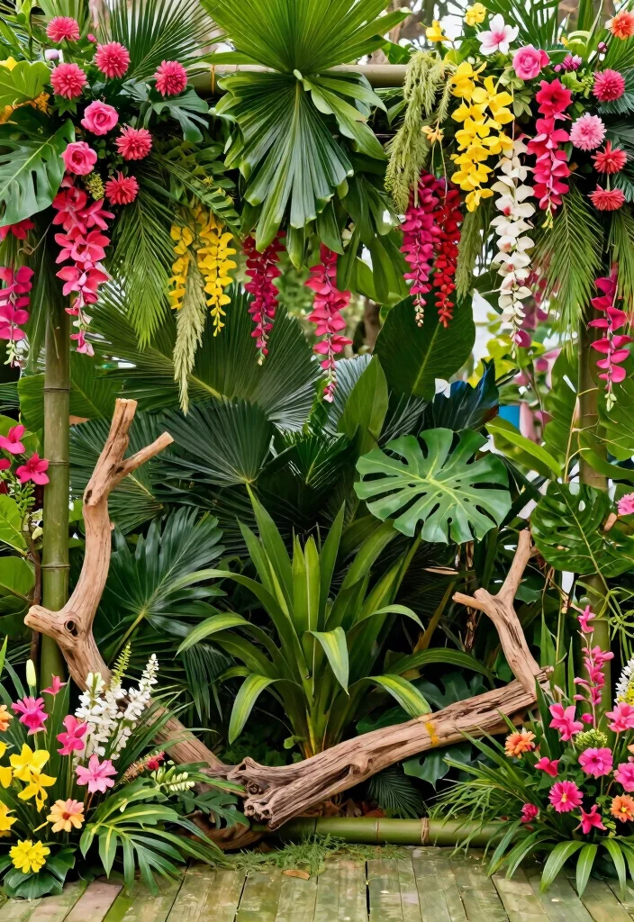 18 Indian Wedding Backdrop Decorations Ideas With Royal Detail - 7. Tropical Paradise Backdrop 1