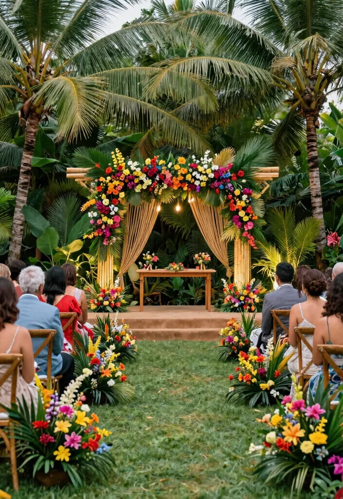 18 Luxury Wedding Backdrop Ideas That Feel Ultra Glam - 13. Tropical Oasis Vibes 1