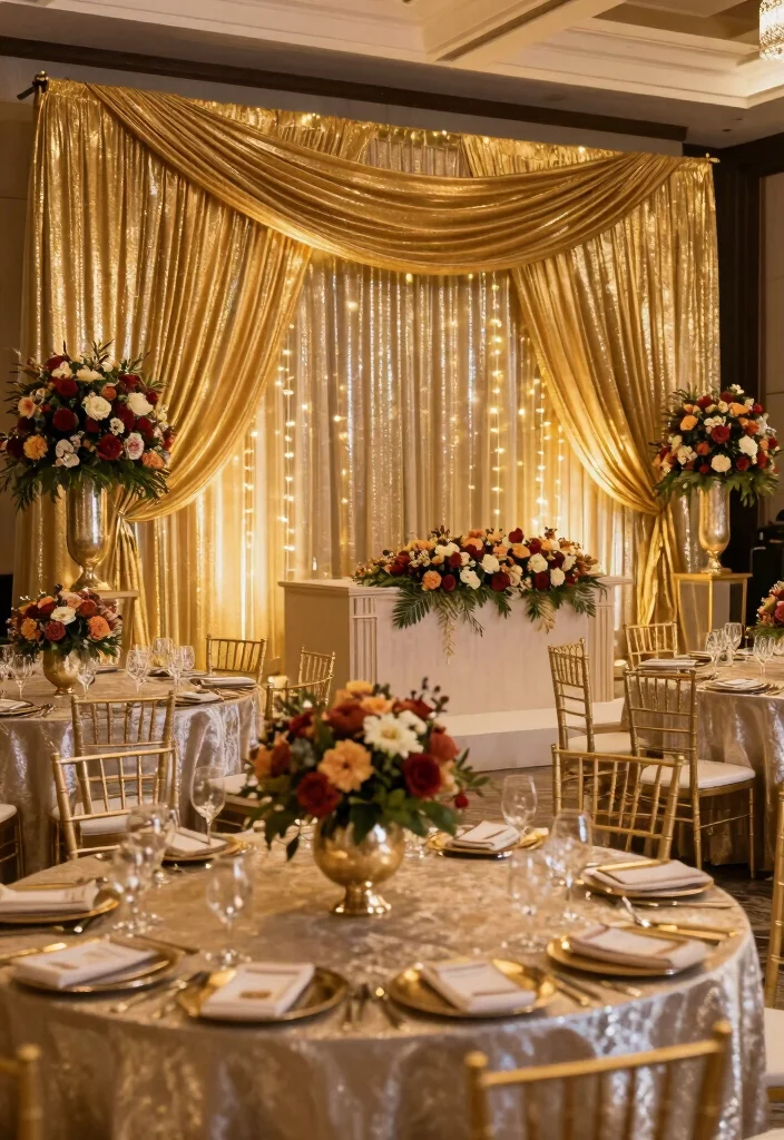 18 Luxury Wedding Backdrop Ideas That Feel Ultra Glam - 8. Lavish Metallic Accents 1
