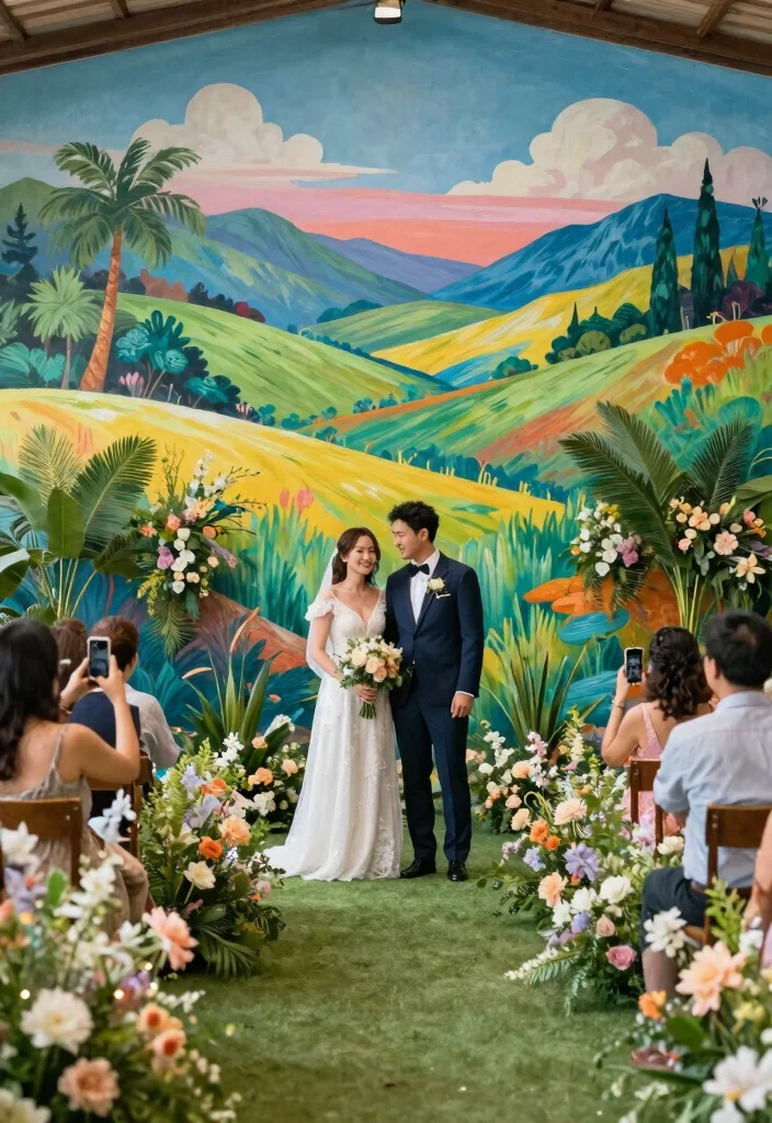 18 Luxury Wedding Backdrop Ideas That Feel Ultra Glam - 9. Artistic Mural Backdrops 1