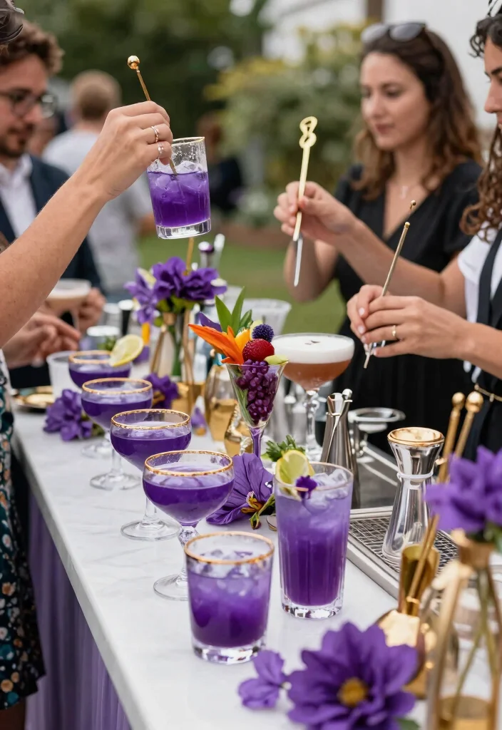 18 Purple and Gold Wedding Decorations Ideas With Regal Glam - 13. Signature Cocktails 1