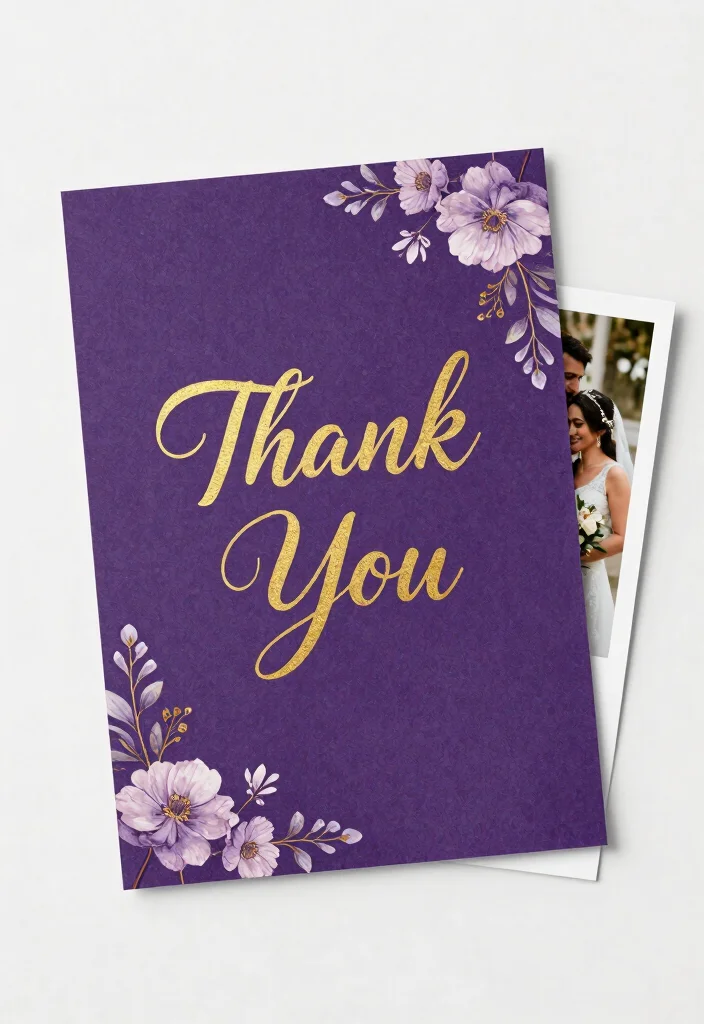 18 Purple and Gold Wedding Decorations Ideas With Regal Glam - 16. Timeless Thank You Cards 1