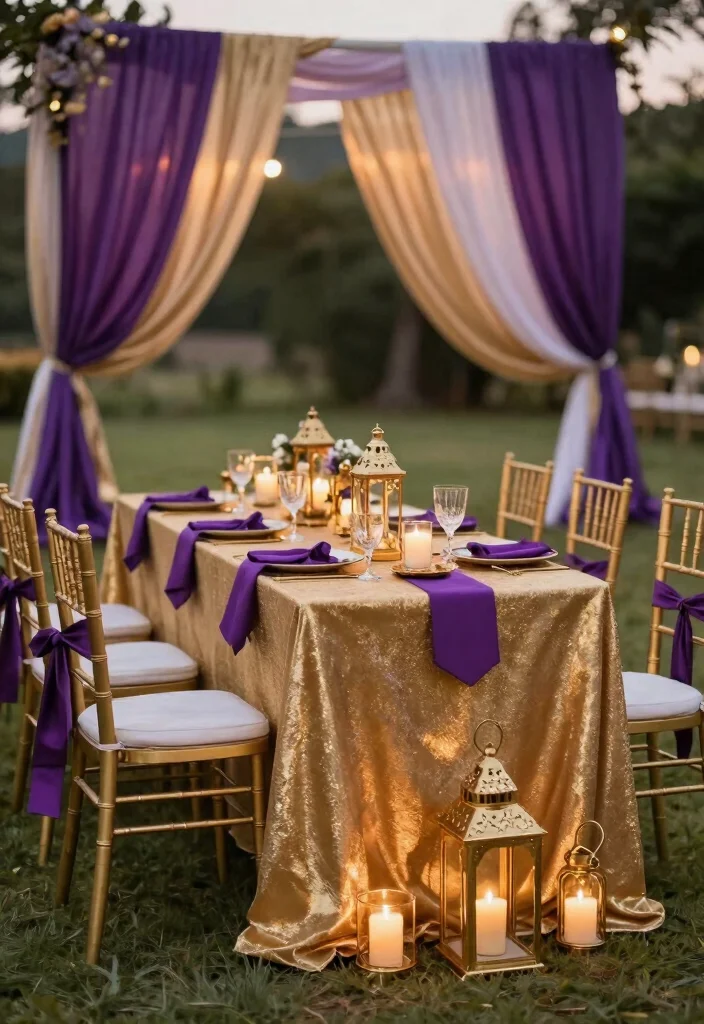 18 Purple and Gold Wedding Decorations Ideas With Regal Glam - 2. Glamorous Gold Accents 1
