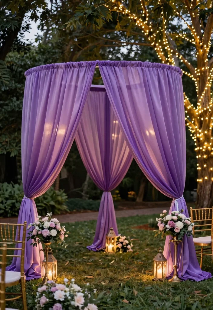 18 Purple and Gold Wedding Decorations Ideas With Regal Glam - 3. Purple Drapes for a Luxurious Feel 1