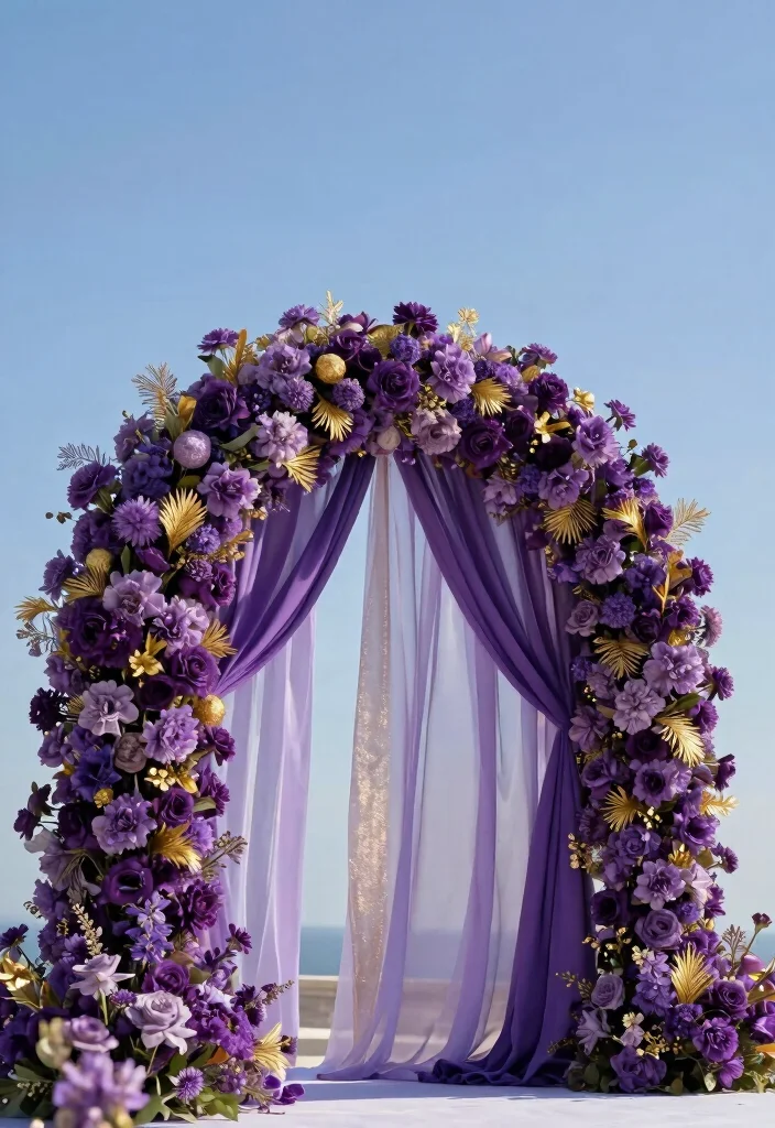 18 Purple and Gold Wedding Decorations Ideas With Regal Glam - 5. Dramatic Backdrops 1