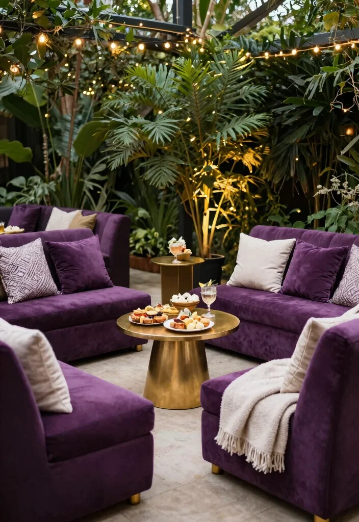18 Purple and Gold Wedding Decorations Ideas With Regal Glam - 6. Luxurious Lounge Areas 1