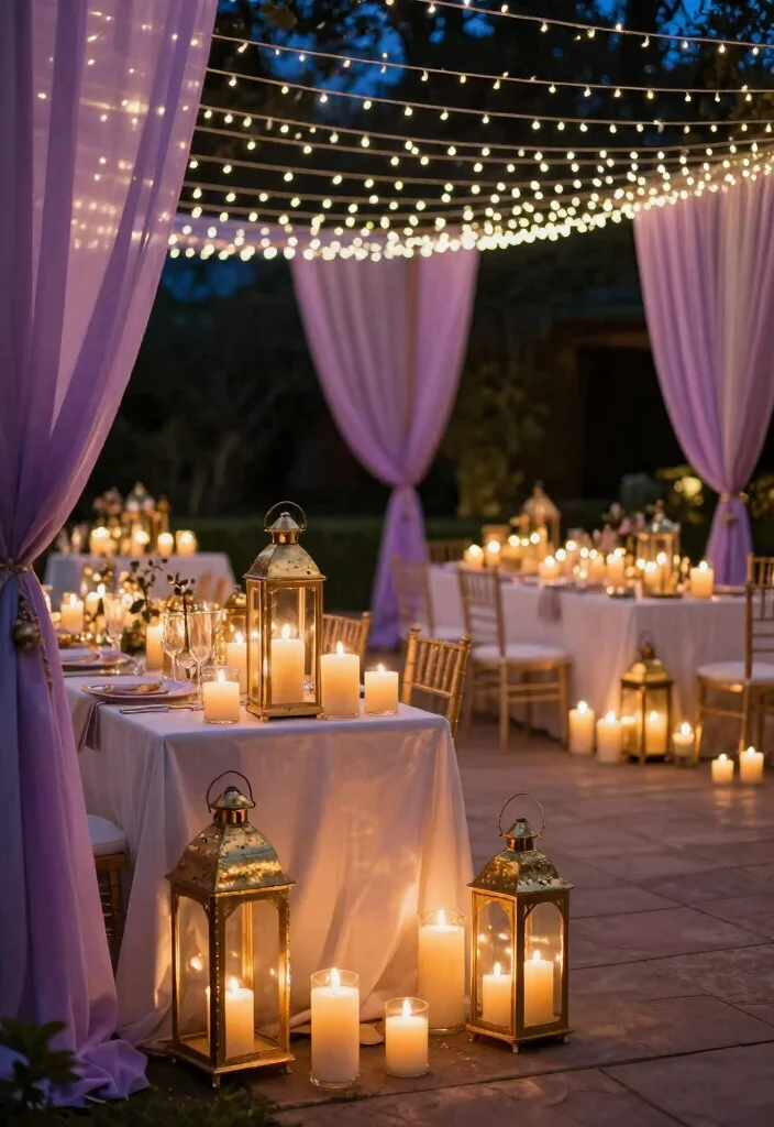 18 Purple and Gold Wedding Decorations Ideas With Regal Glam - 7. Candles and Lighting 1