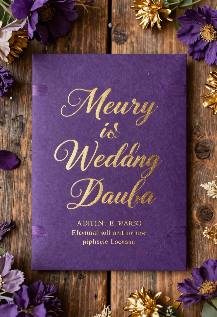 18 Purple and Gold Wedding Decorations Ideas With Regal Glam - 8. Stylish Invitations 1