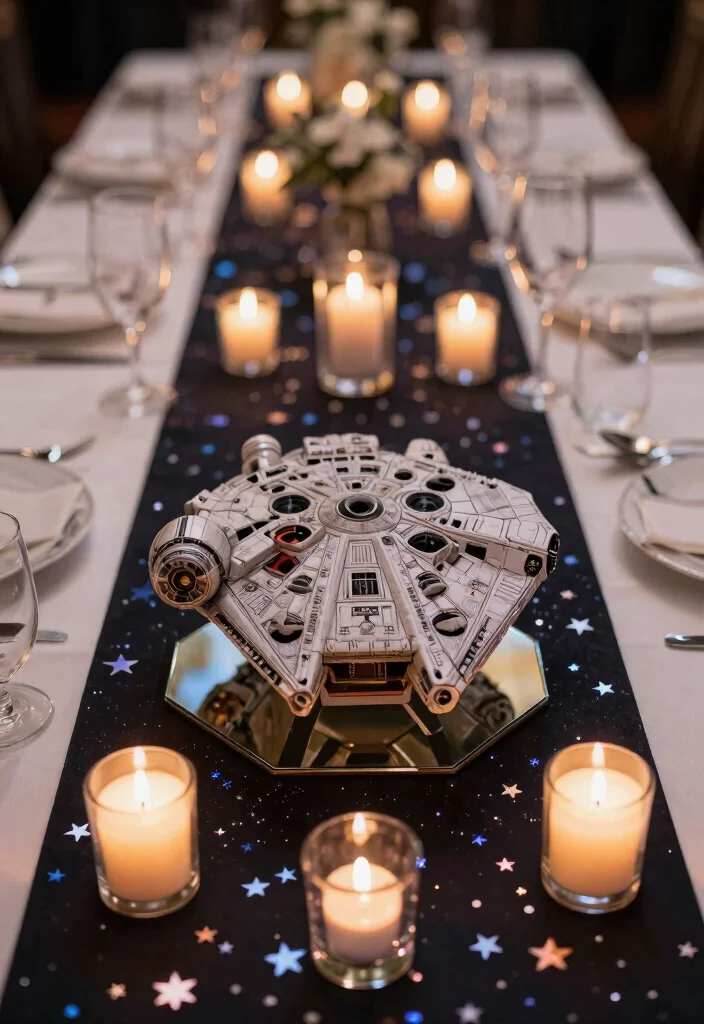 18 Star Wars Wedding Decorations Ideas Fans Will Love - 1. Millennium Falcon Centerpiece 1