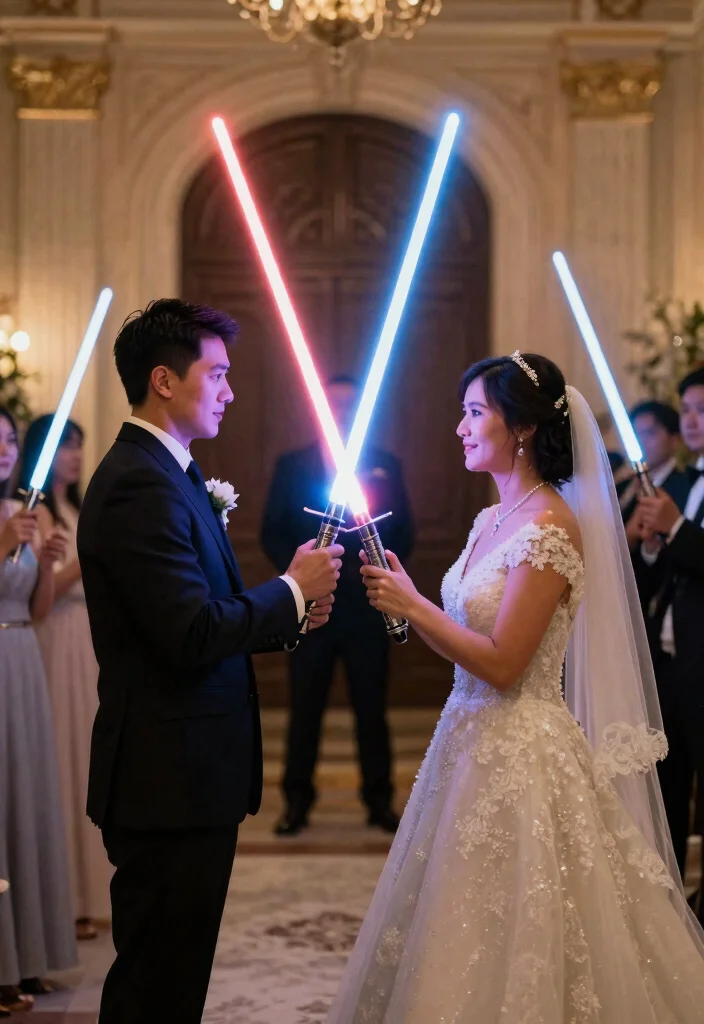 18 Star Wars Wedding Decorations Ideas Fans Will Love - 14. Lightsaber Unity Ceremony 1