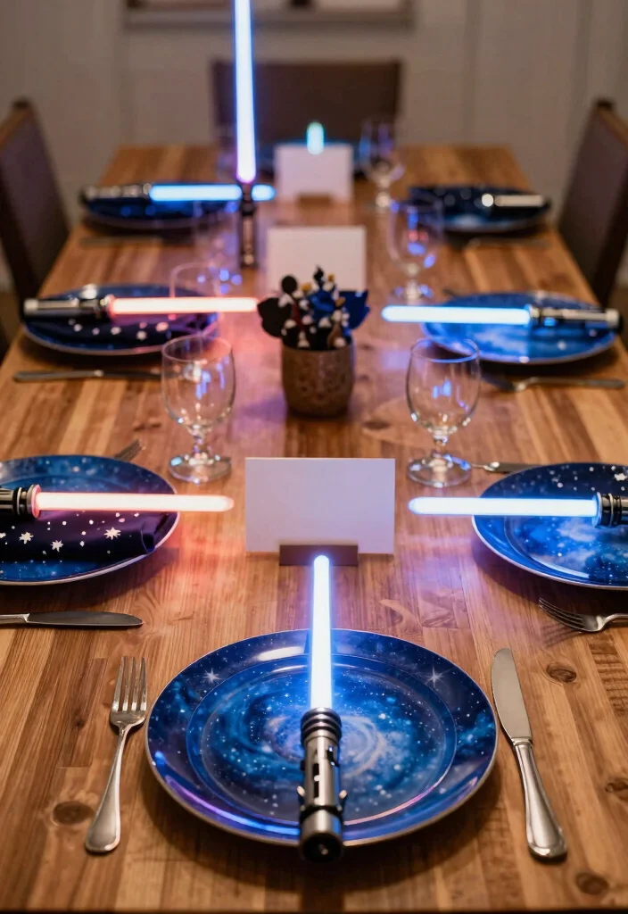 18 Star Wars Wedding Decorations Ideas Fans Will Love - 2. Lightsaber Place Settings 1