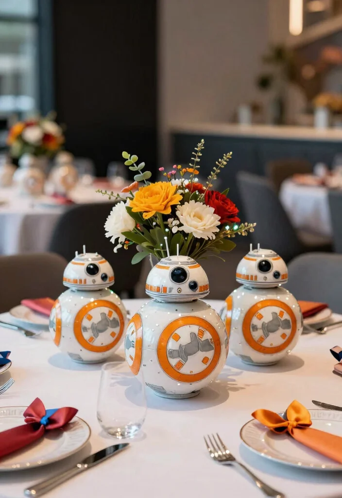 18 Star Wars Wedding Decorations Ideas Fans Will Love - 8. Droid-Inspired Centerpieces 1